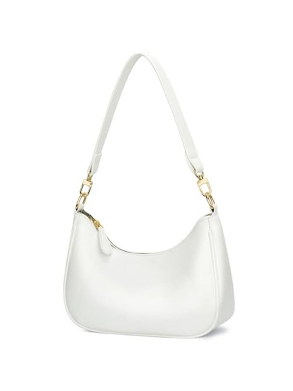 White Crescent Hobo Shoulder Bag Minimalist Underarm Purse Vegan Leather